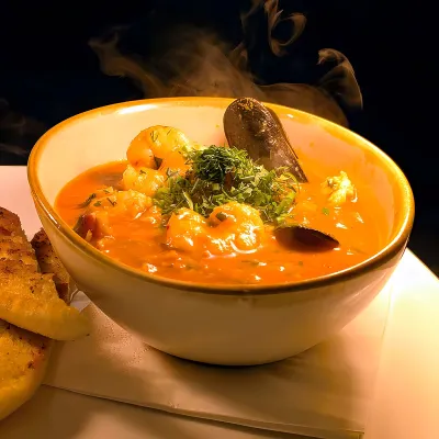 A bowl of seafood chowder