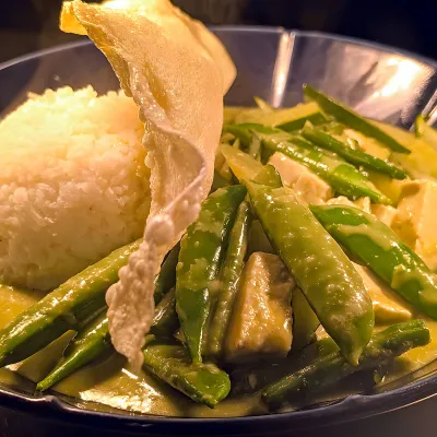 Homemade Thai green curry with rice