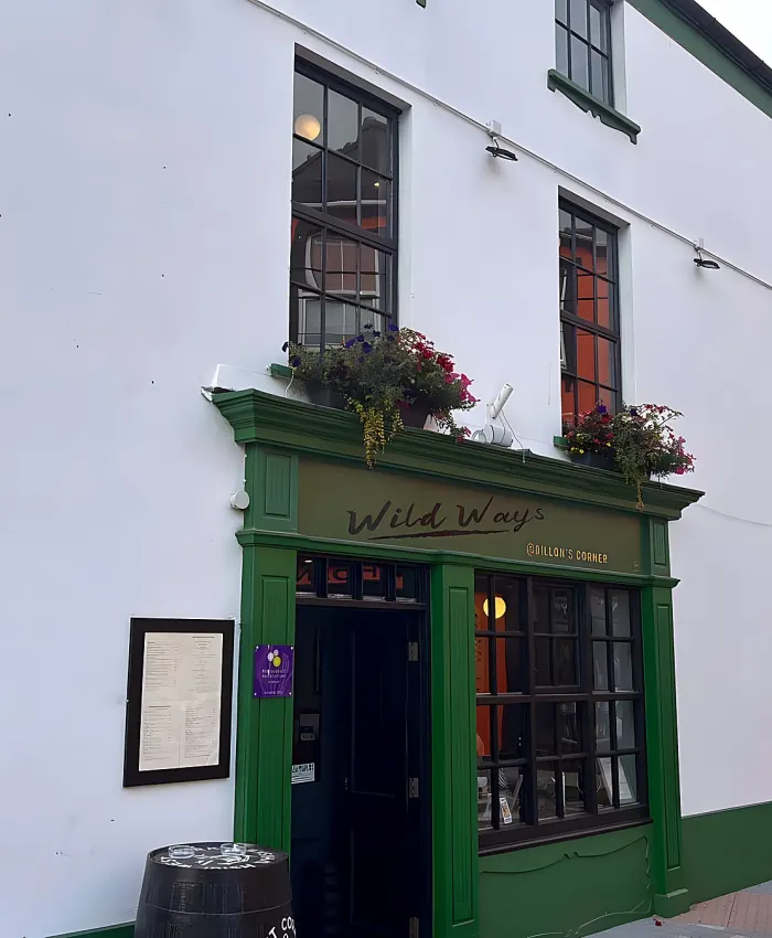 The green shopfront of Wild Ways at Dillon's Corner on Bridge Street, Skibbereen